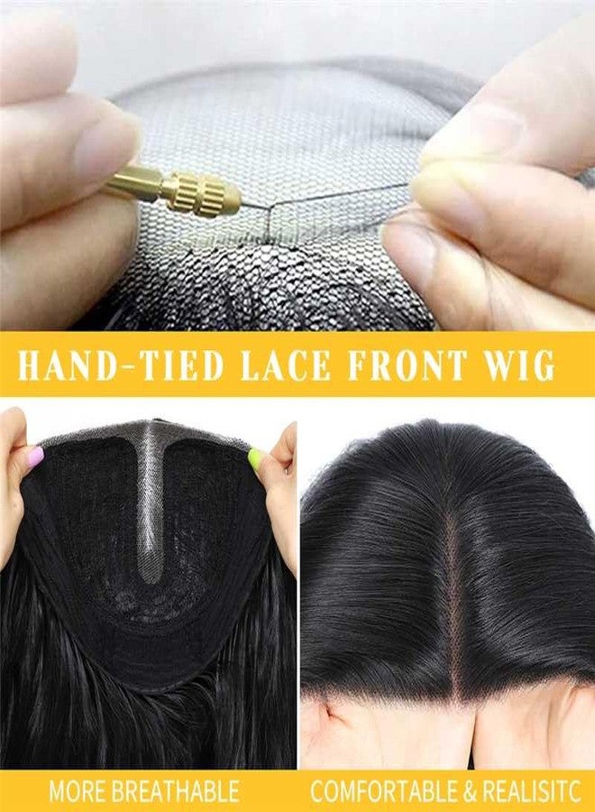 ShowCoco Black Wig for Women 26 Inch Pre Cut Hand-Tied Lace Long Wavy Natural Hairline Middle Part Hair Replacement Wigs for Women Beginners Natural Synthetic Wig for Daily Party 3 Seconds to Wear - Image 4